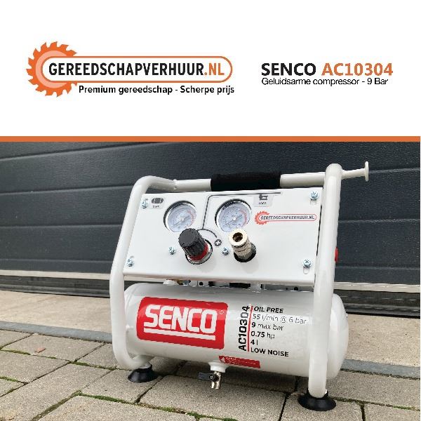 Senco geluidsarme compressor 103 L/M - 9 Bar voor uw tacker te huur in Bunnik, Utrecht Senco geluidsarme compressor 103 L/M - 9 Bar voor uw tacker te huur in Bunnik, Utrecht